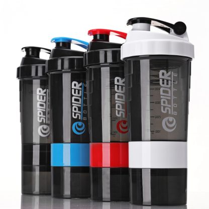Spider Shaker Bottle 3-Layer 19oz Capacity with Two Supplement Compartments