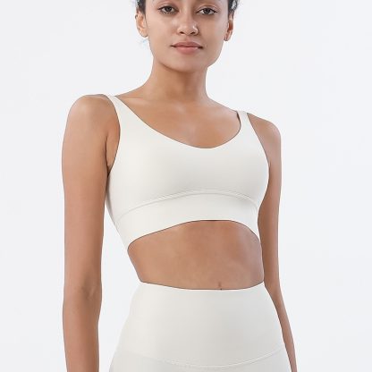 HULA Light Ivory Breathable Padded Nylon Bra Tight Sports Bra Fitness Yoga Removable Anti-shake Pads