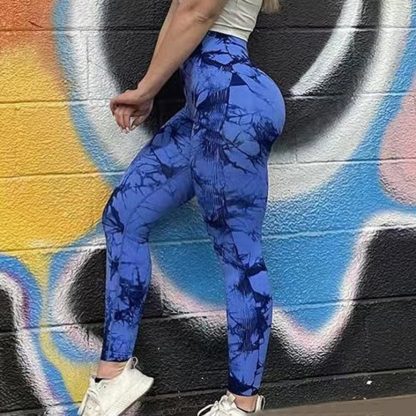 Deep Blue Tie Dye Seamless Sculpting High Waist Scrunch Sport Leggings