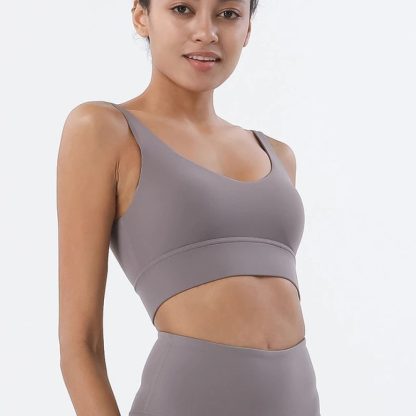 HULA Warm Gray Breathable Padded Nylon Bra Tight Sports Bra Fitness Yoga Removable Anti-shake Pads