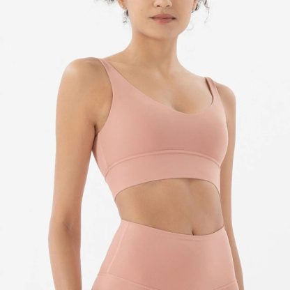 HULA Pastel Pink Breathable Padded Nylon Bra Tight Sports Bra Fitness Yoga Removable Anti-shake Pads