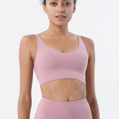 HULA Pink Breathable Padded Nylon Bra Tight Sports Bra Fitness Yoga Removable Anti-shake Pads