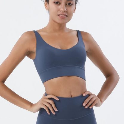 HULA Navy Blue Breathable Padded Nylon Bra Tight Sports Bra Fitness Yoga Removable Anti-shake Pads