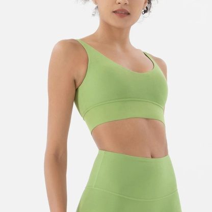 HULA Fern Green Breathable Padded Nylon Bra Tight Sports Bra Fitness Yoga Removable Anti-shake Pads