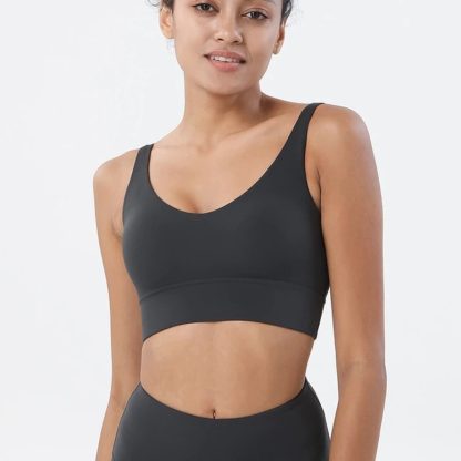 HULA Dark Gray Breathable Padded Nylon Bra Tight Sports Bra Fitness Yoga Removable Anti-shake Pads