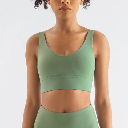 HULA Sea Green Breathable Padded Nylon Bra Tight Sports Bra Fitness Yoga Removable Anti-shake Pads